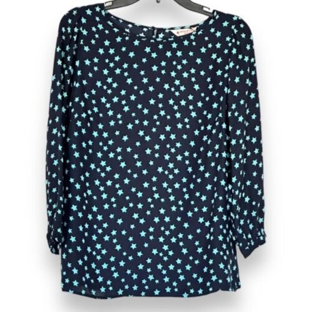 Brooks Brothers Red Fleece Women’s Star Print Blouse 100% Silk Blue Size 10 NWT